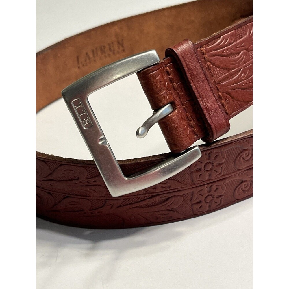 Vtg Lauren Ralph Lauren Tooled Embossed Leather Belt Sz S Western Rodeo